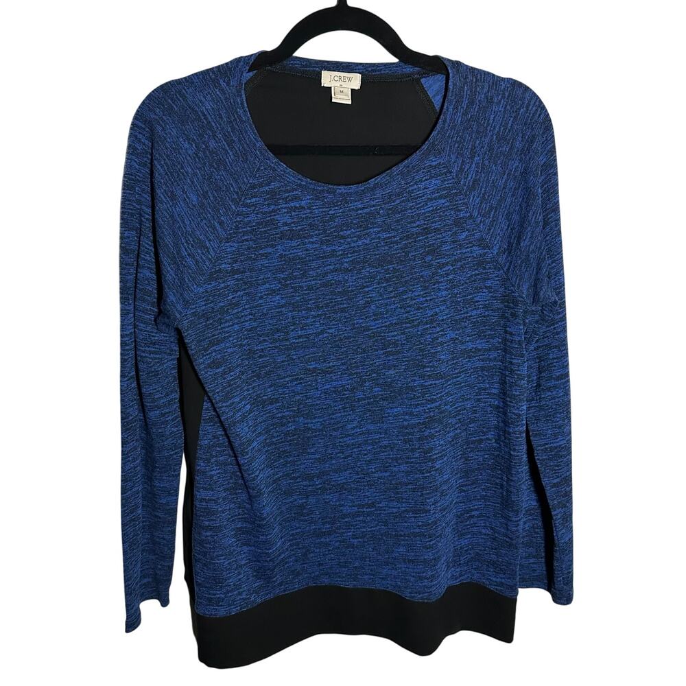 J. Crew Blue Black Heathered Mixed Media Knit‎ Sheer Top Size Medium Women's
